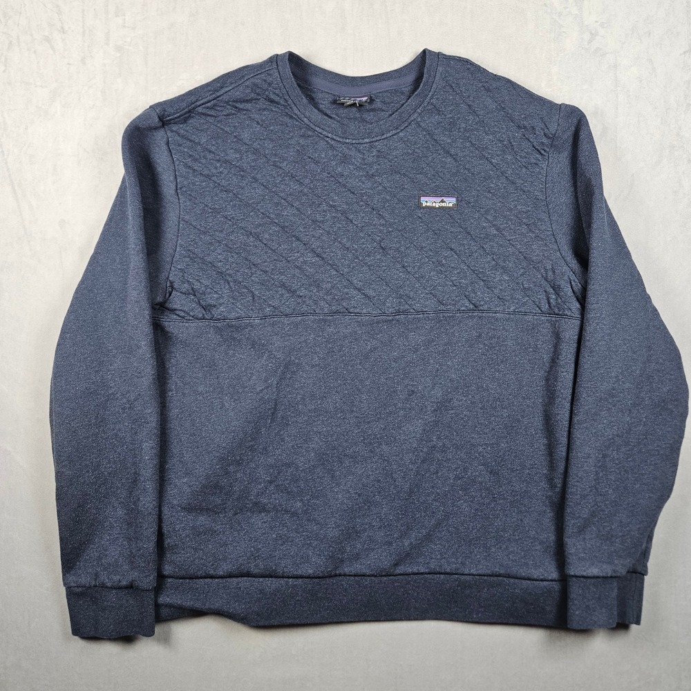 Patagonia Sweater Mens Lare Blue Quilted Organic Cotton Crewneck Pullover Logo